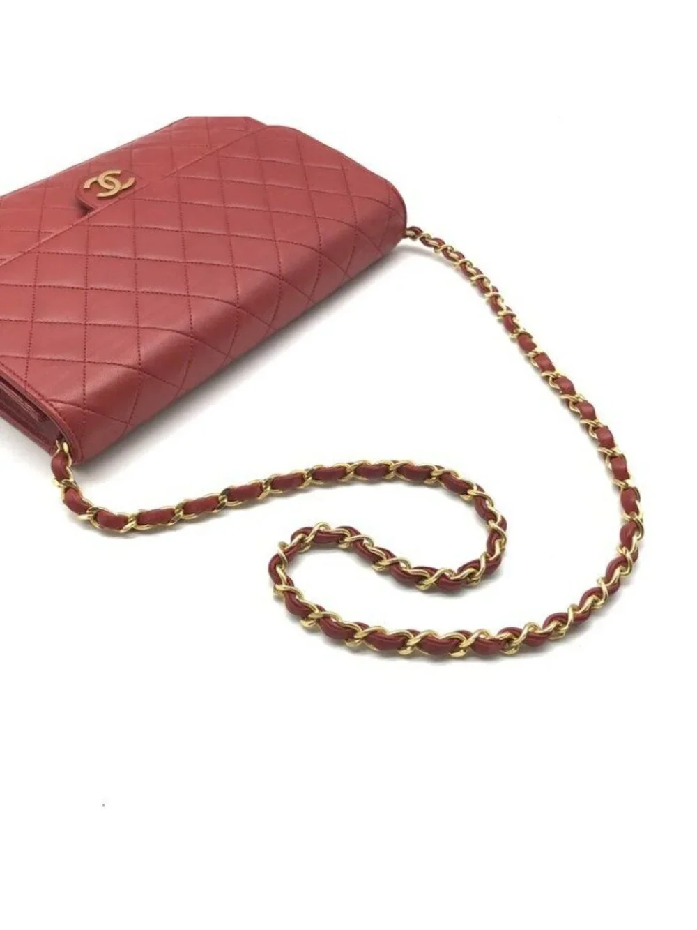 Chanel CC Logo Quilted Chain Shoulder Bag Push Lock Leather